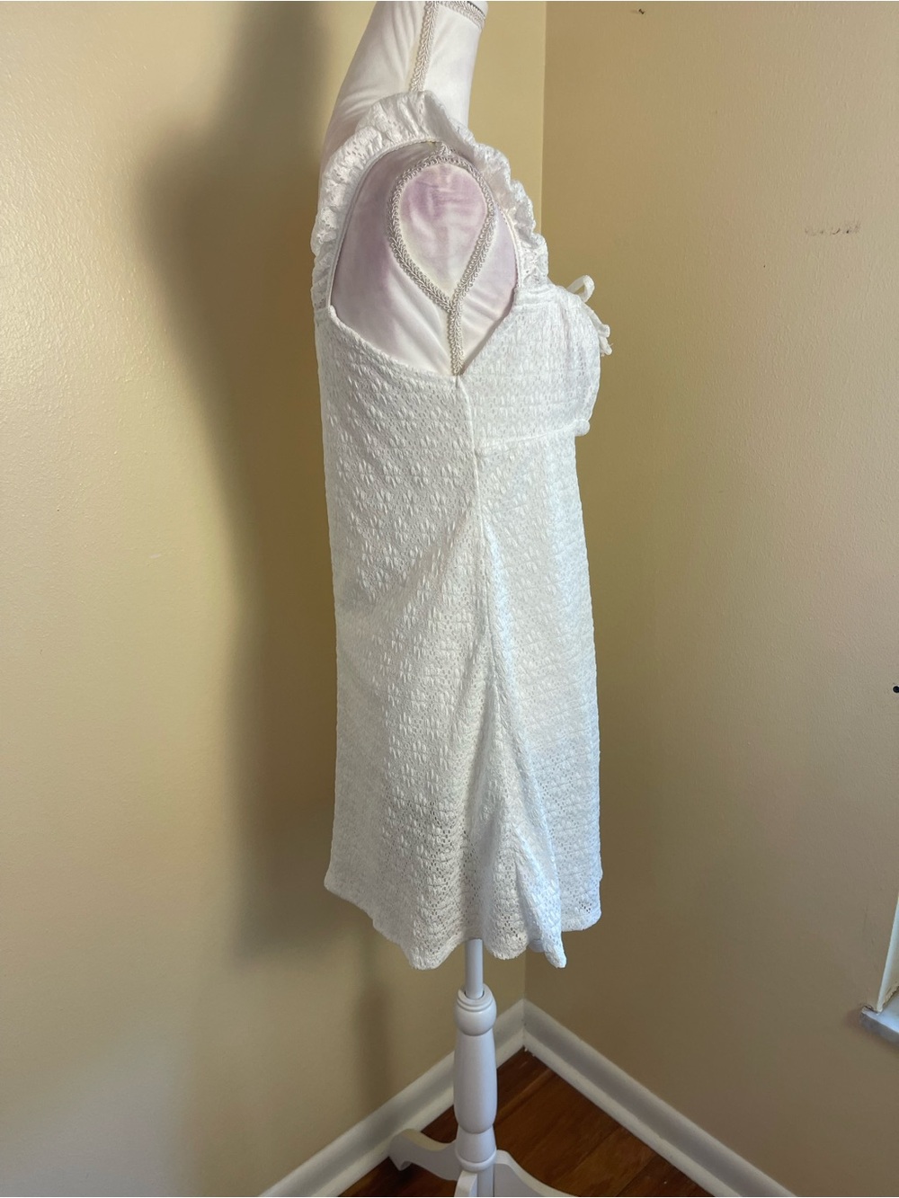 Milkmaid White Lace Mini Dress Stretchy Bow Ruffle Strap Cottagecore Coquette L - Picture 11 of 14